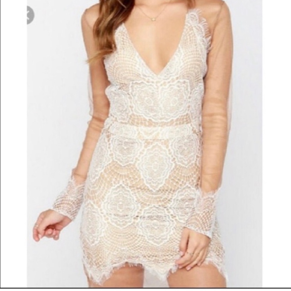 Luxxel white long sleeve lace trim dress.